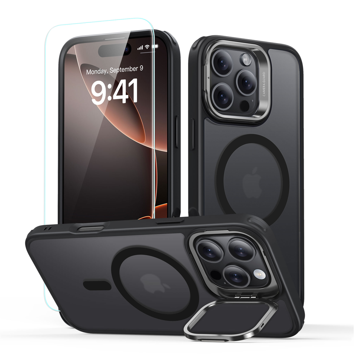 ESR Classic Hybrid MagSafe Cover Set with Stash Stand for iPhone 16 Pro Max - Frosted Black