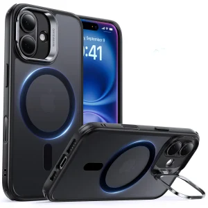 ESR MagSafe Case Compatible with iPhone 16/16 Plus Hybrid Cam Control+Stand - Frosted Black - iPhone 16