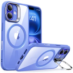 ESR MagSafe Case Compatible with iPhone 16/16 Plus Hybrid Cam Control+Stand - Clear Blue - iPhone 16