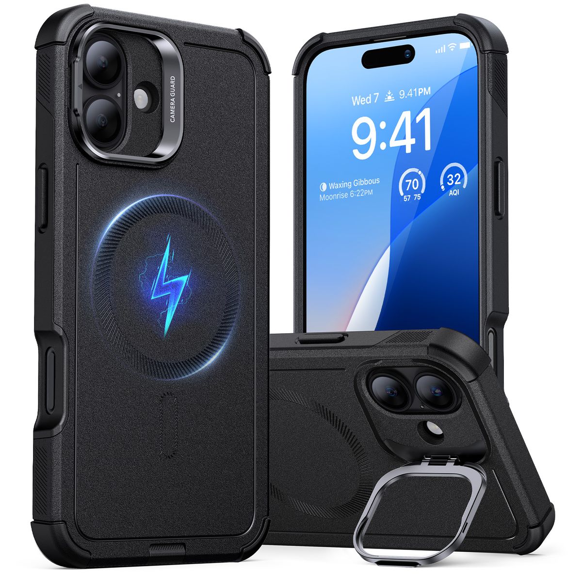 ESR Cyber Tough MagSafe Case with Stash Stand for iPhone 16 / 16 Plus Cover - Black - iPhone 16 Plus