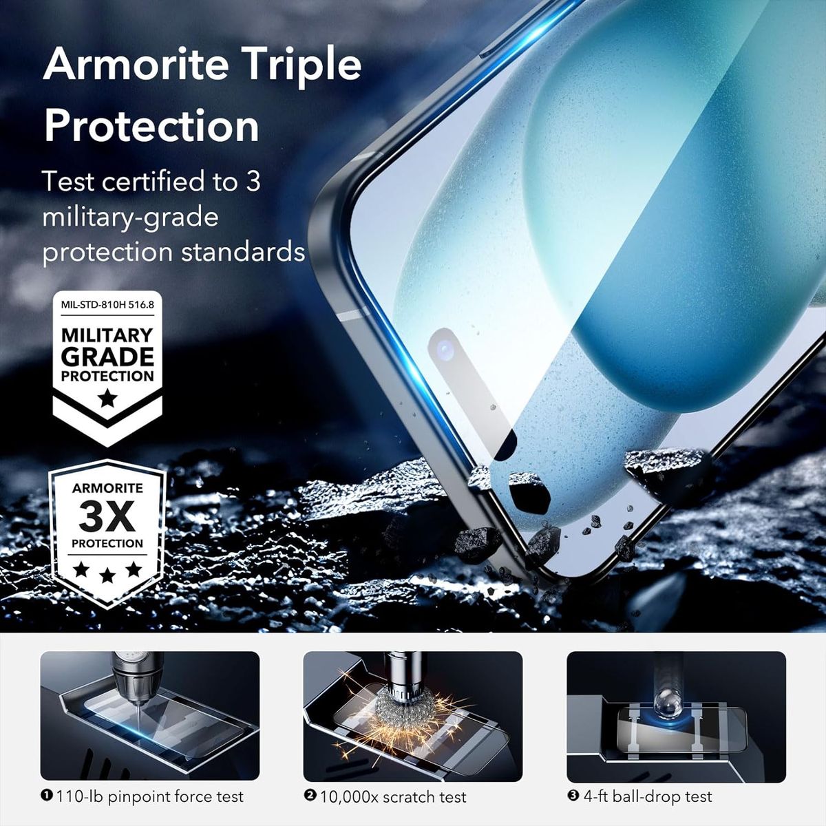 ESR Armorite Glass Screen Protector for iPhone 15 Plus - Image 2