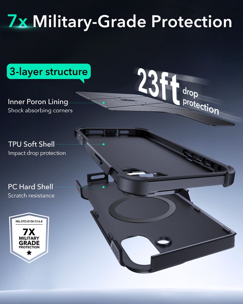 ESR Cyber Tough MagSafe Case with Stash Stand for iPhone 16 / 16 Plus Cover - Black - iPhone 16 Plus - Image 3