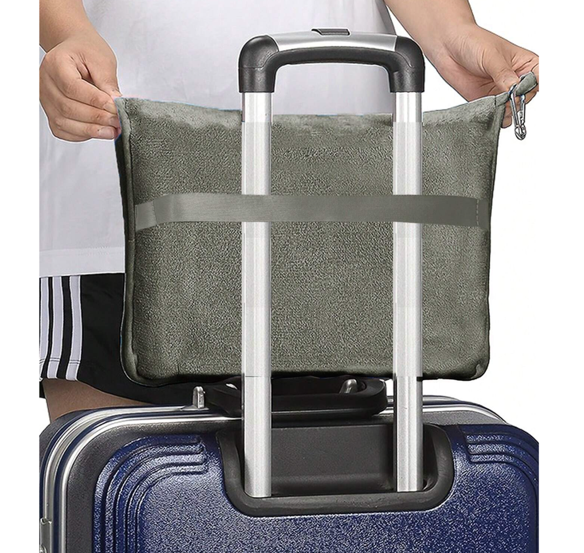 Travel Blanket and Pillow 2 in 1 - Premium Plush Fabric - Grey - Image 4