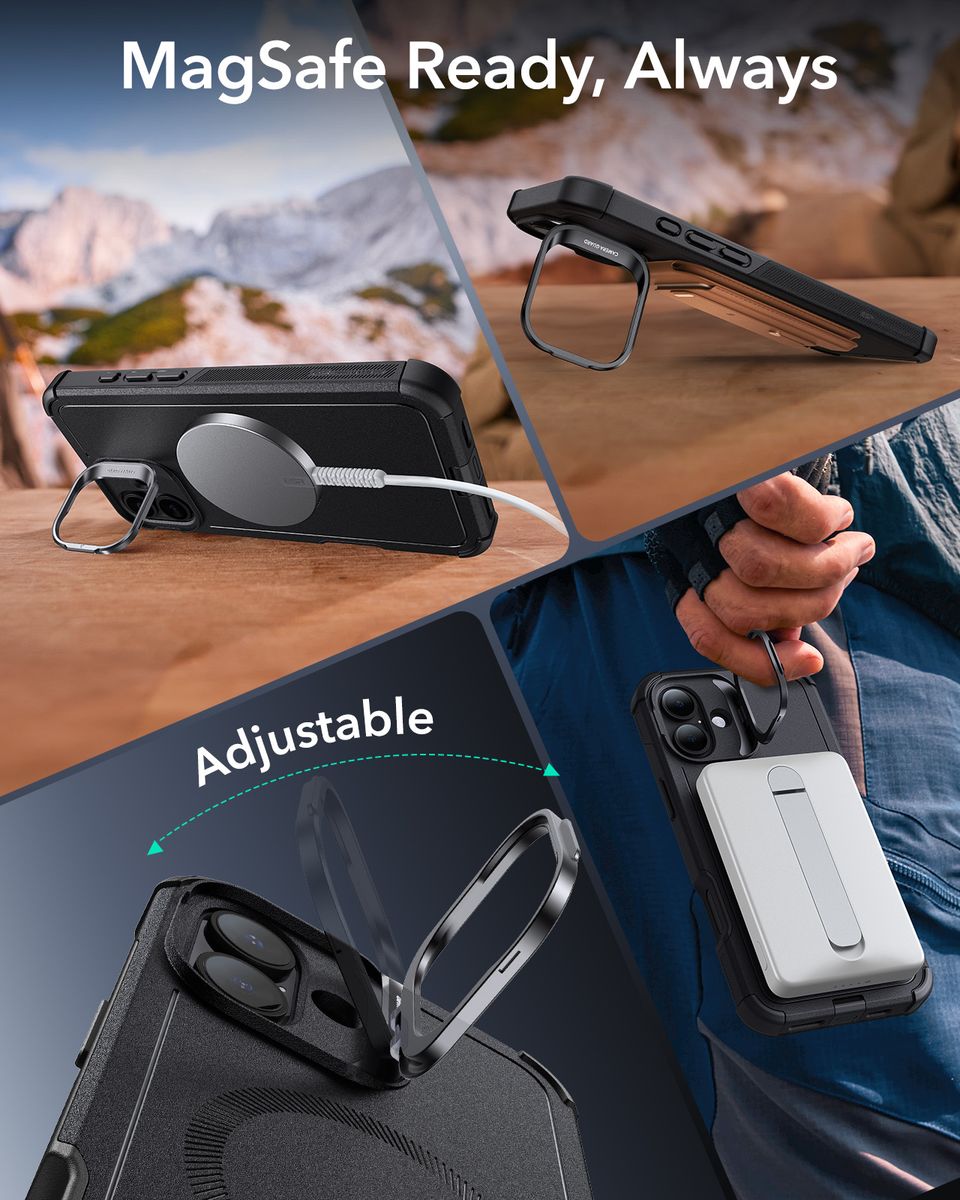ESR Cyber Tough MagSafe Case with Stash Stand for iPhone 16 / 16 Plus Cover - Black - iPhone 16 Plus - Image 4
